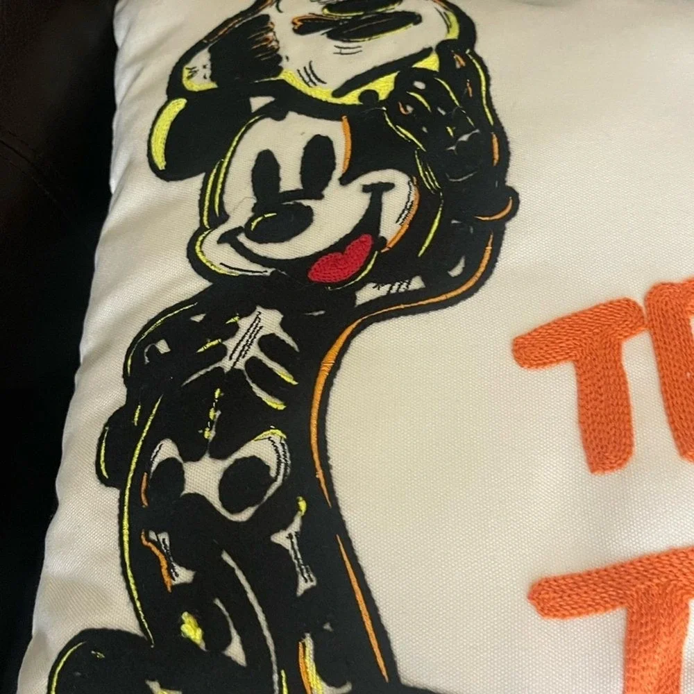 Disney Mickey Mouse Halloween Throw Pillow Trick or Treat Skull Embroidered NWT